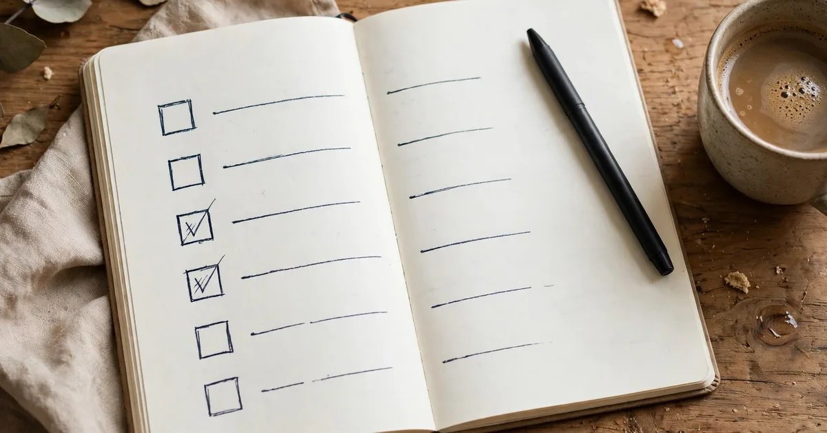 Notebook with a shopping wish list and pen, tracking wants during the 24 hour rule money wait