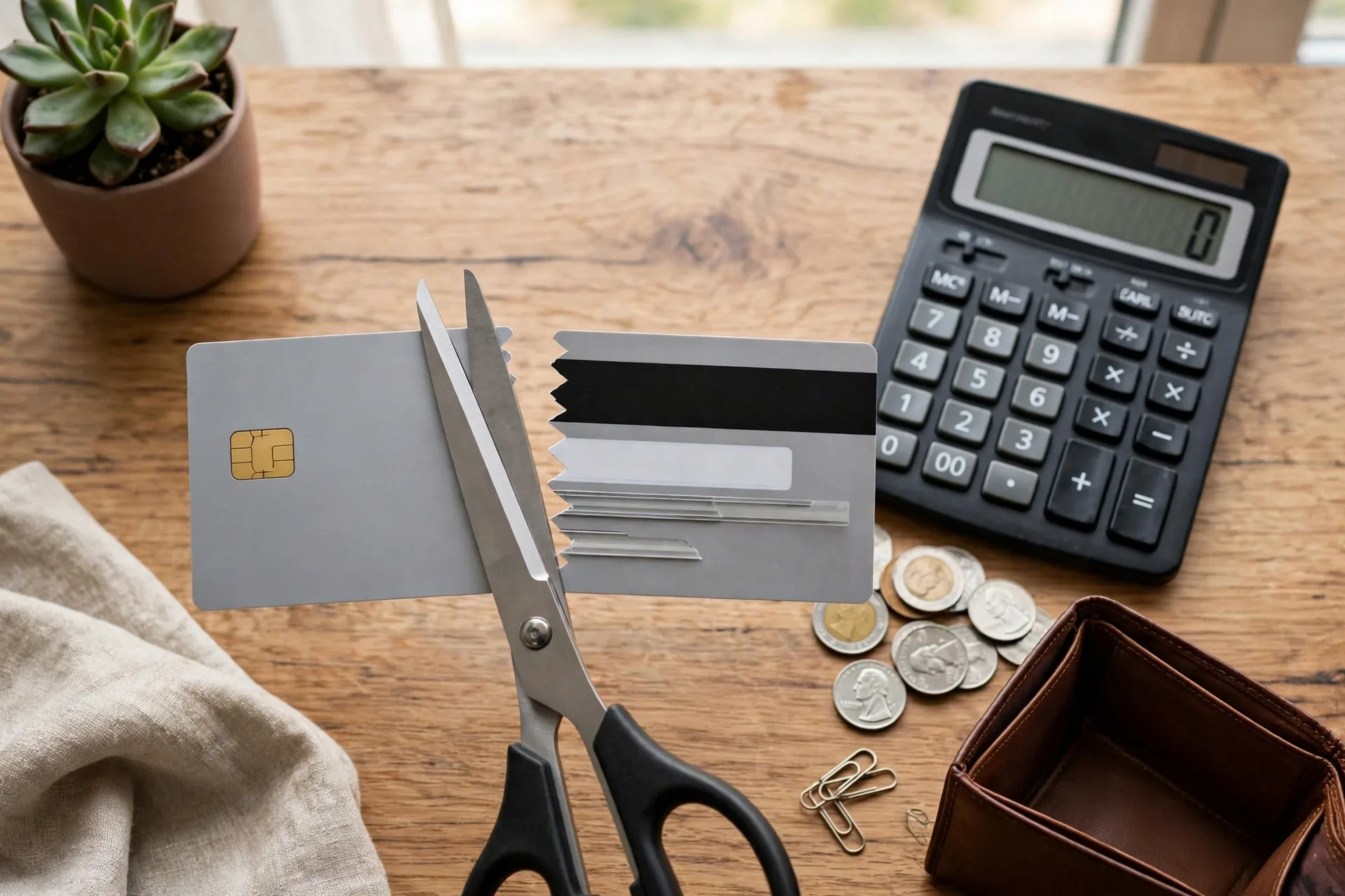 Credit card and calculator showing how the 70/20/10 budget method speeds up debt payoff