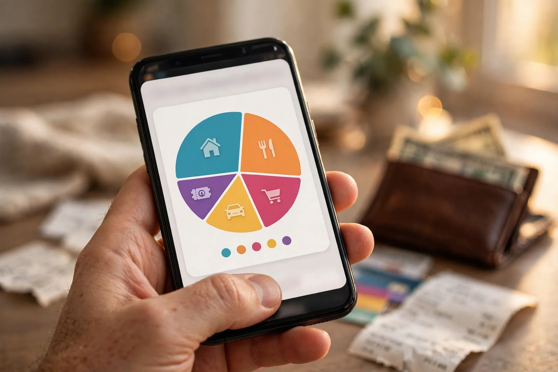 Hand holding phone showing a zero-based budgeting app with spending charts, one of the best budgeting apps for beginners