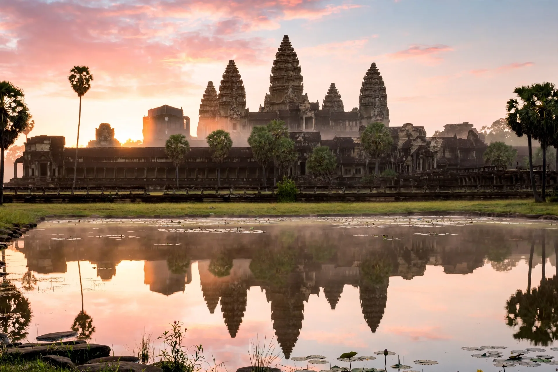 Angkor Wat temple at sunrise in Siem Reap, a cheap place to visit in November on a budget