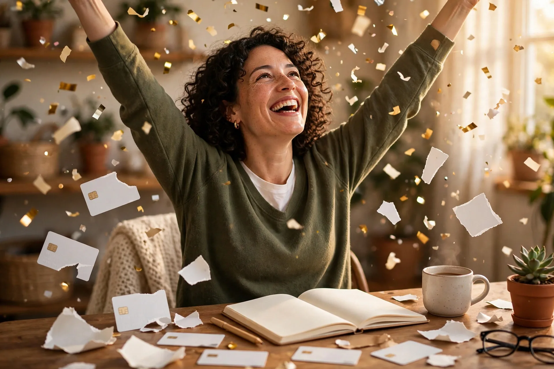 Celebrating becoming debt free after a 12-month credit card debt payoff plan