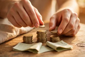 Debt snowball method: paying off the smallest debt balance first with stacked coins