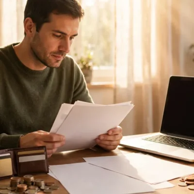 Debt snowball vs debt avalanche: reviewing credit card statements and a debt payoff plan at a desk