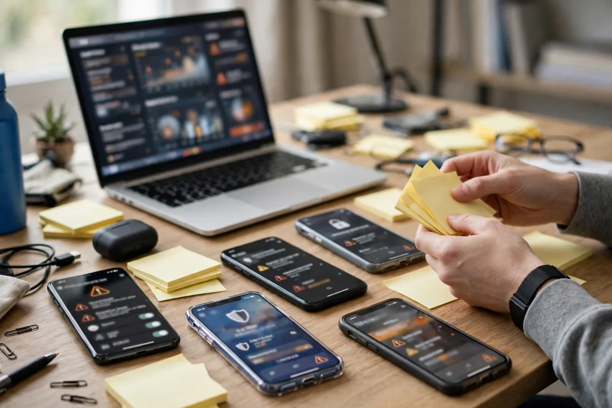 Phones and a laptop showing different crypto scam types for how to avoid crypto scams