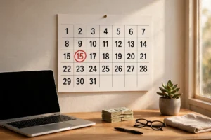 Calendar with payday marked to steadily build an emergency fund from scratch