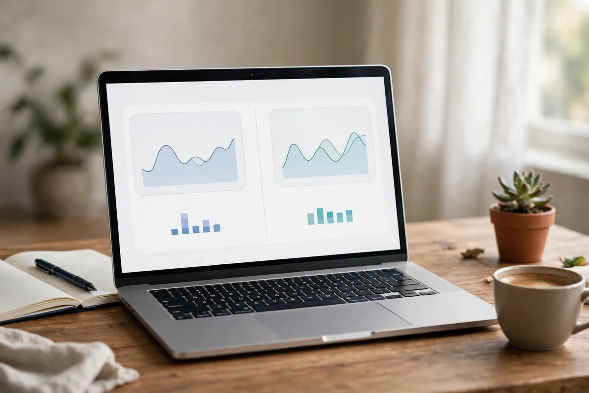 Laptop showing two exchange chart panels for how to buy your first crypto safely