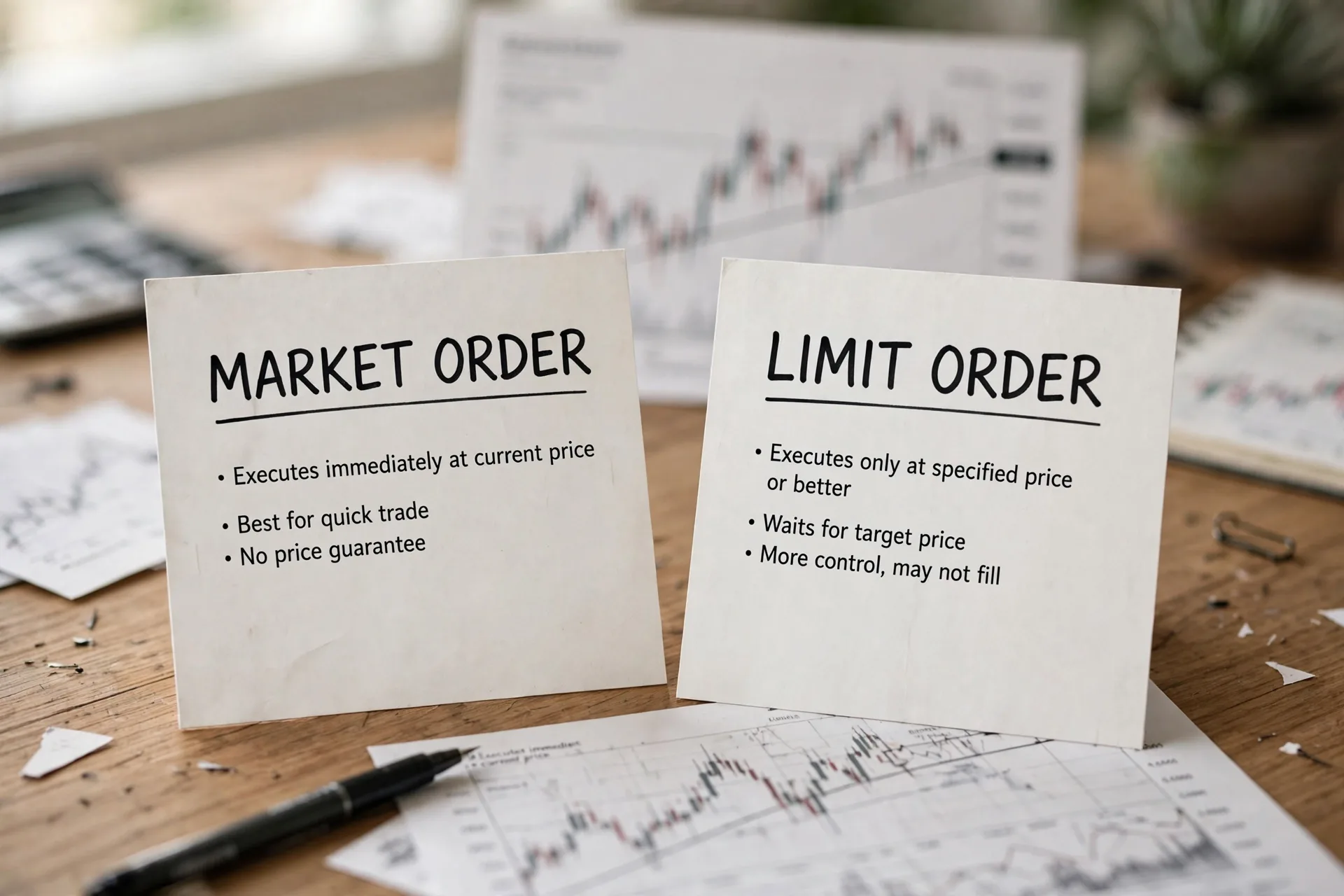 A comparison of a market order and a limit order for a first stock buy