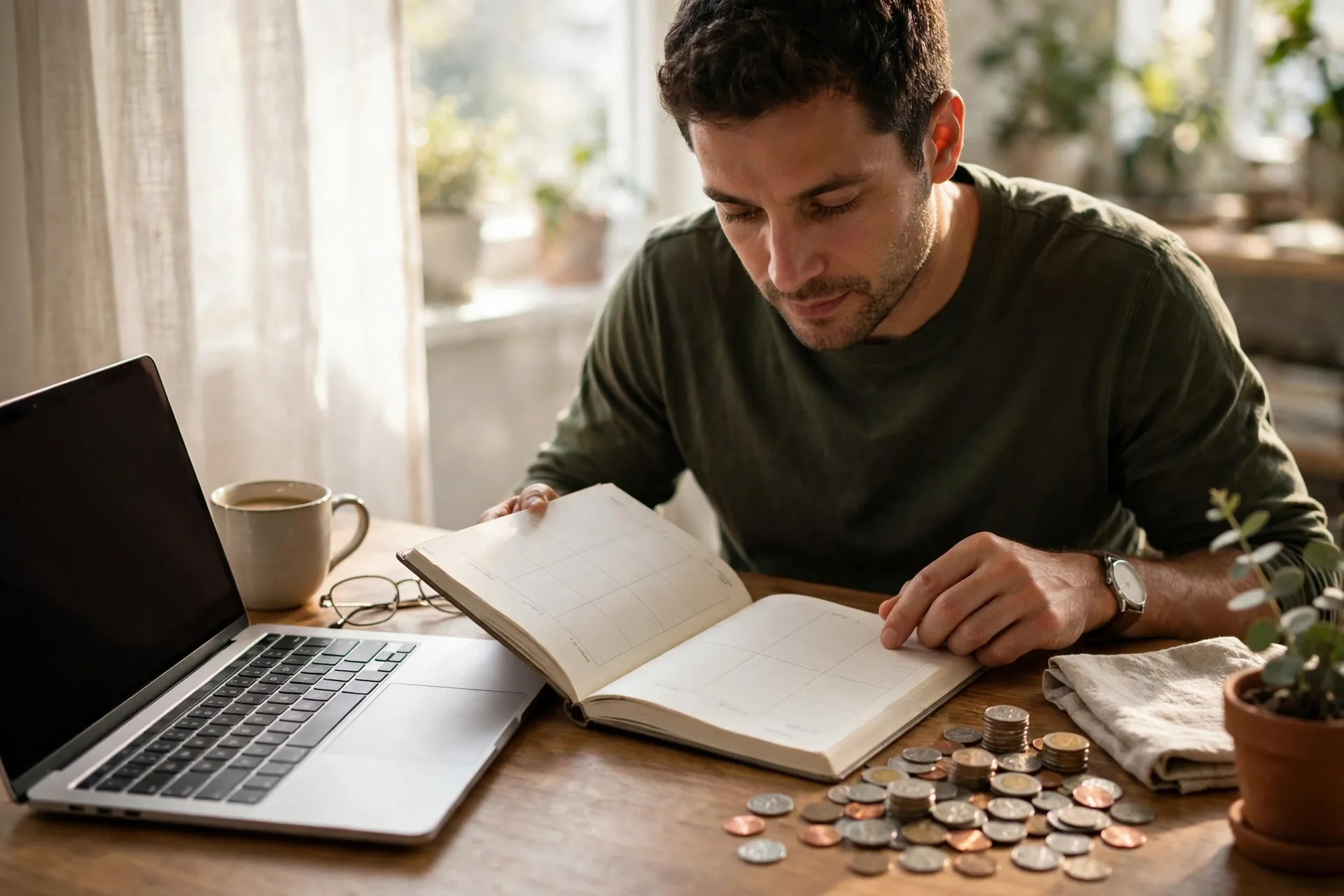 Person reviewing a weekly planner and earnings to build a daily one-hour money habit