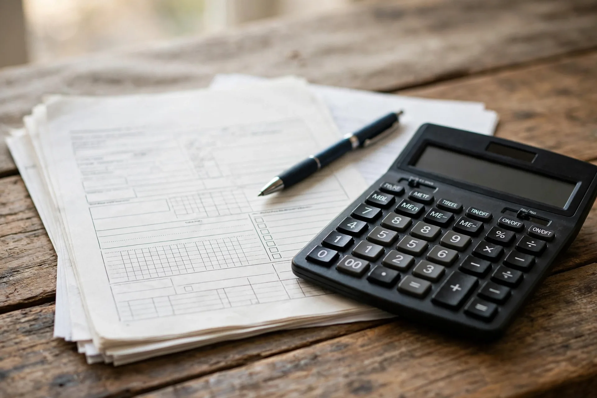 Calculator and itemized medical bill paperwork on a desk for negotiating medical bills
