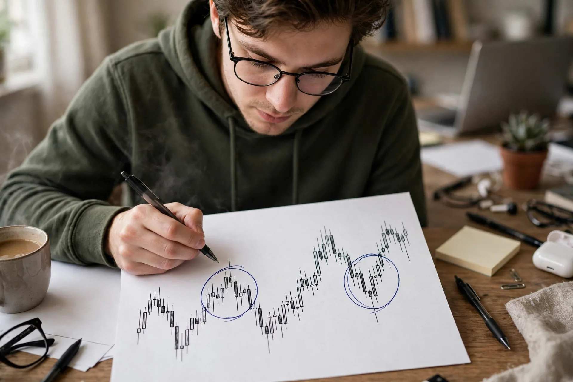 Printed crypto candlestick chart with reversal candle shapes marked for how to read a crypto price chart patterns