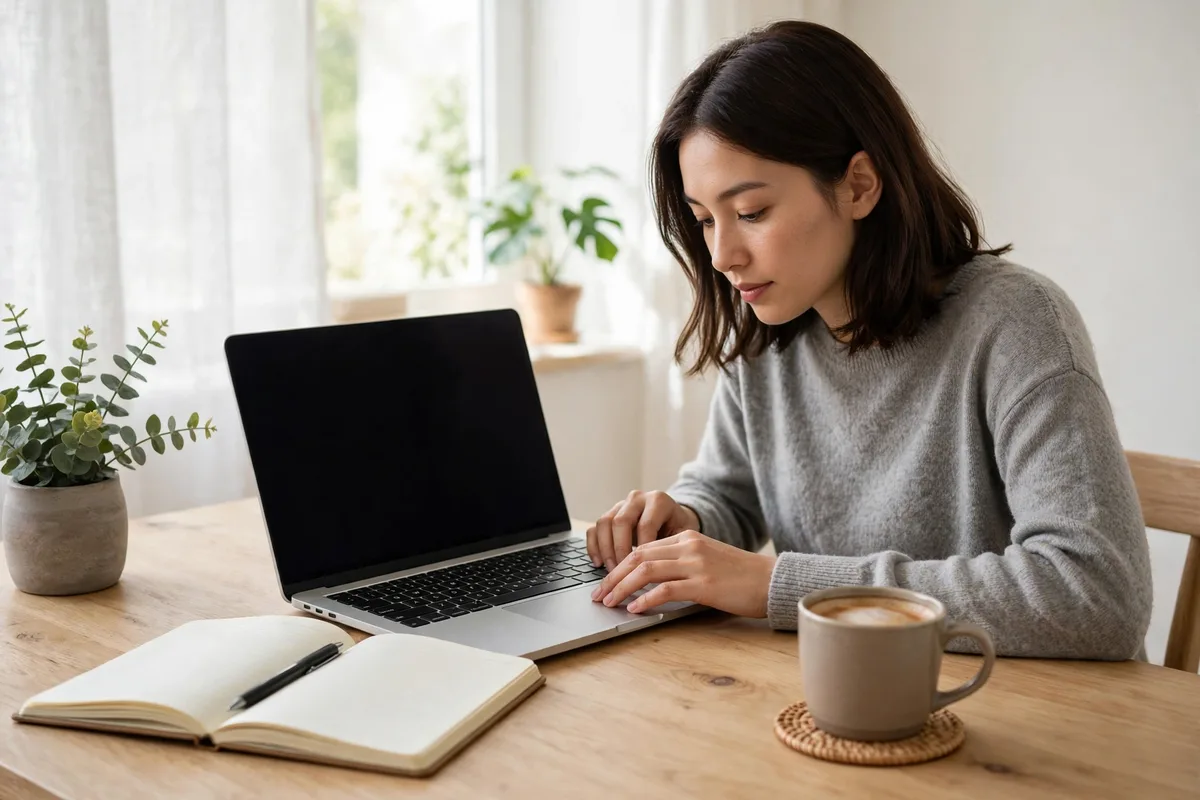 A blogger planning how to start a blog that makes money with a content calendar and laptop