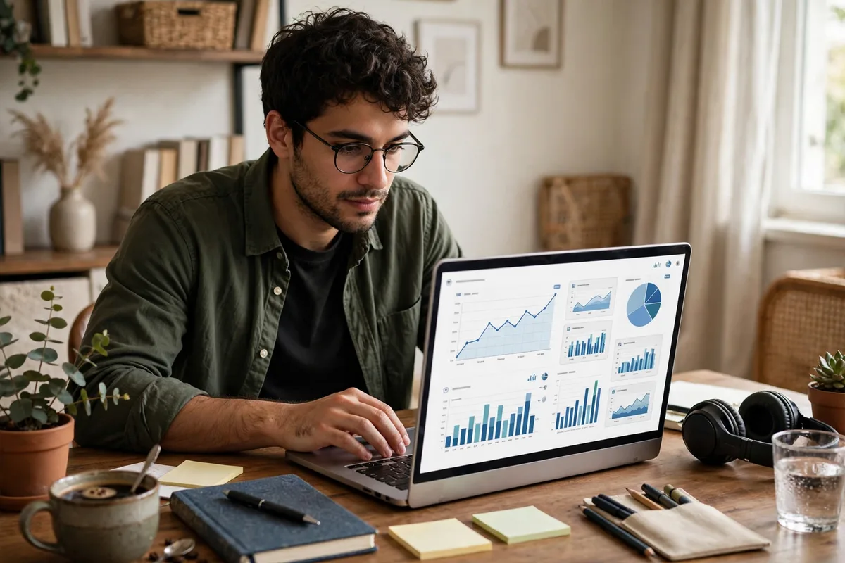 A blogger building an email list for a blog that makes money on a laptop