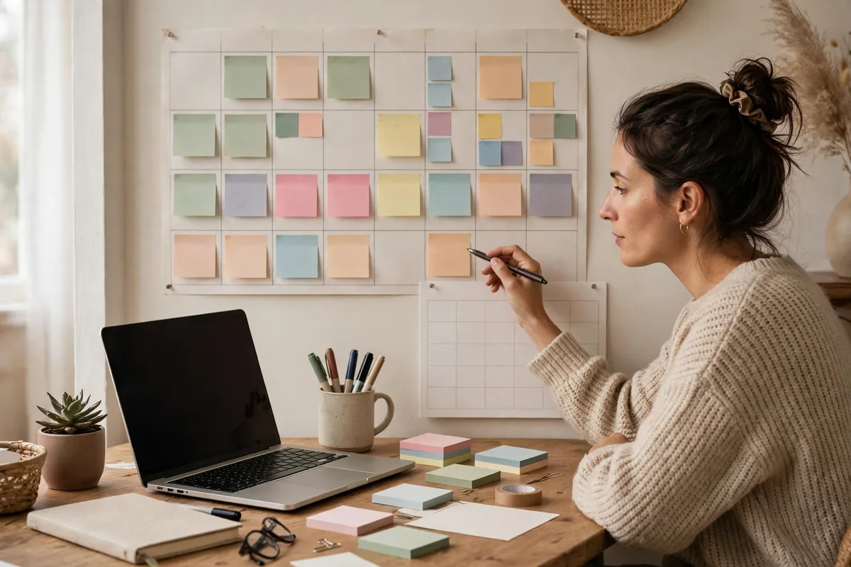 A person choosing a niche for a blog that makes money while writing ideas in a notebook