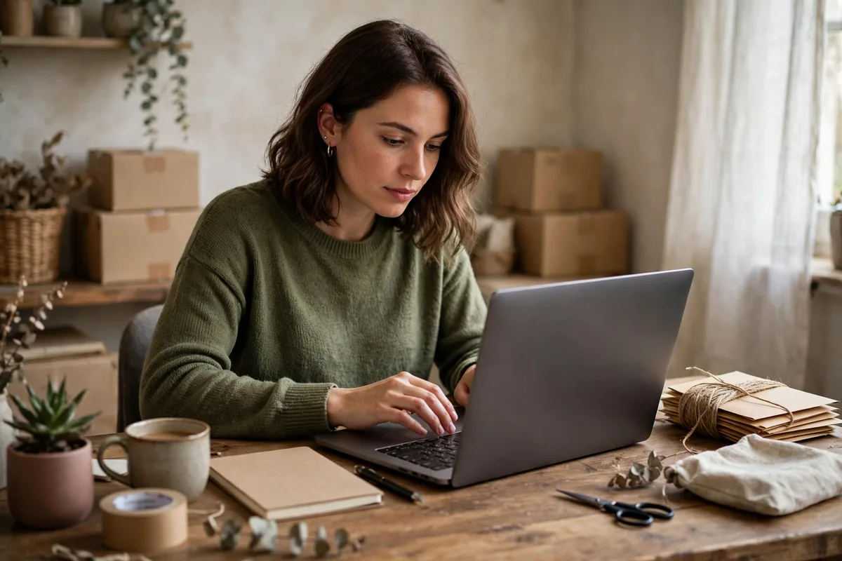 A blogger checking traffic growth for a blog that makes money on a laptop