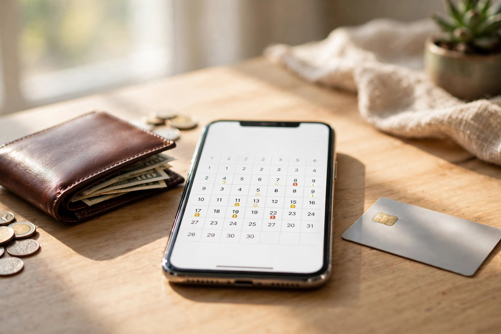 Calendar with automatic payments set up to improve a credit score by paying on time