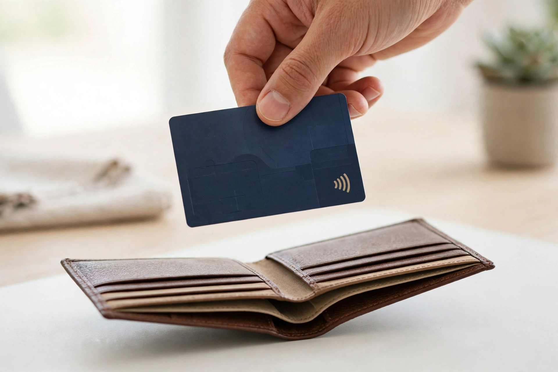 Hand holding a secured credit card to build credit history and improve a credit score