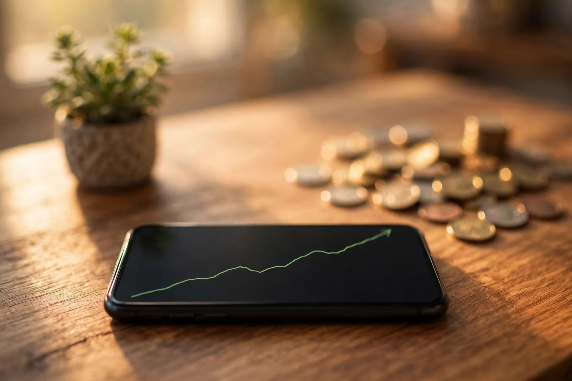 Smartphone showing a rising investment chart for automatic investing in index funds