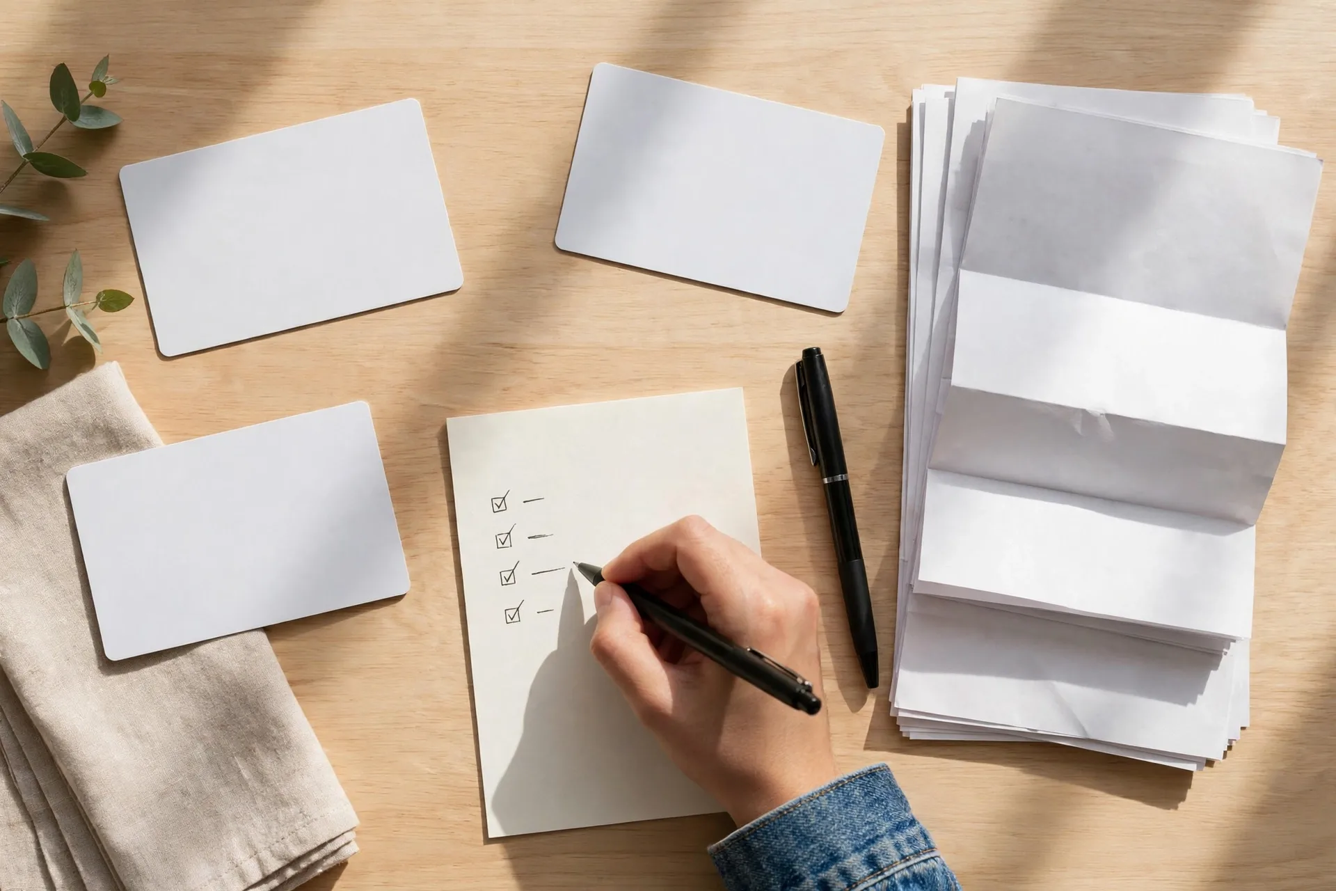 Hands listing credit card balances and APRs to build a 12-month debt payoff plan