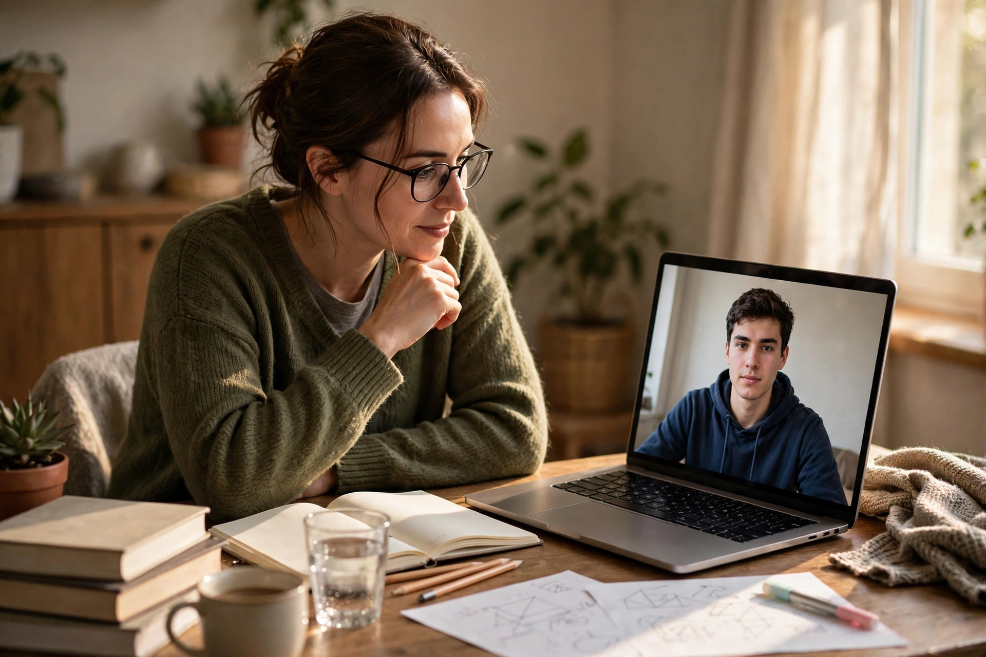 Tutor on a video call with a student, ChatGPT tutoring