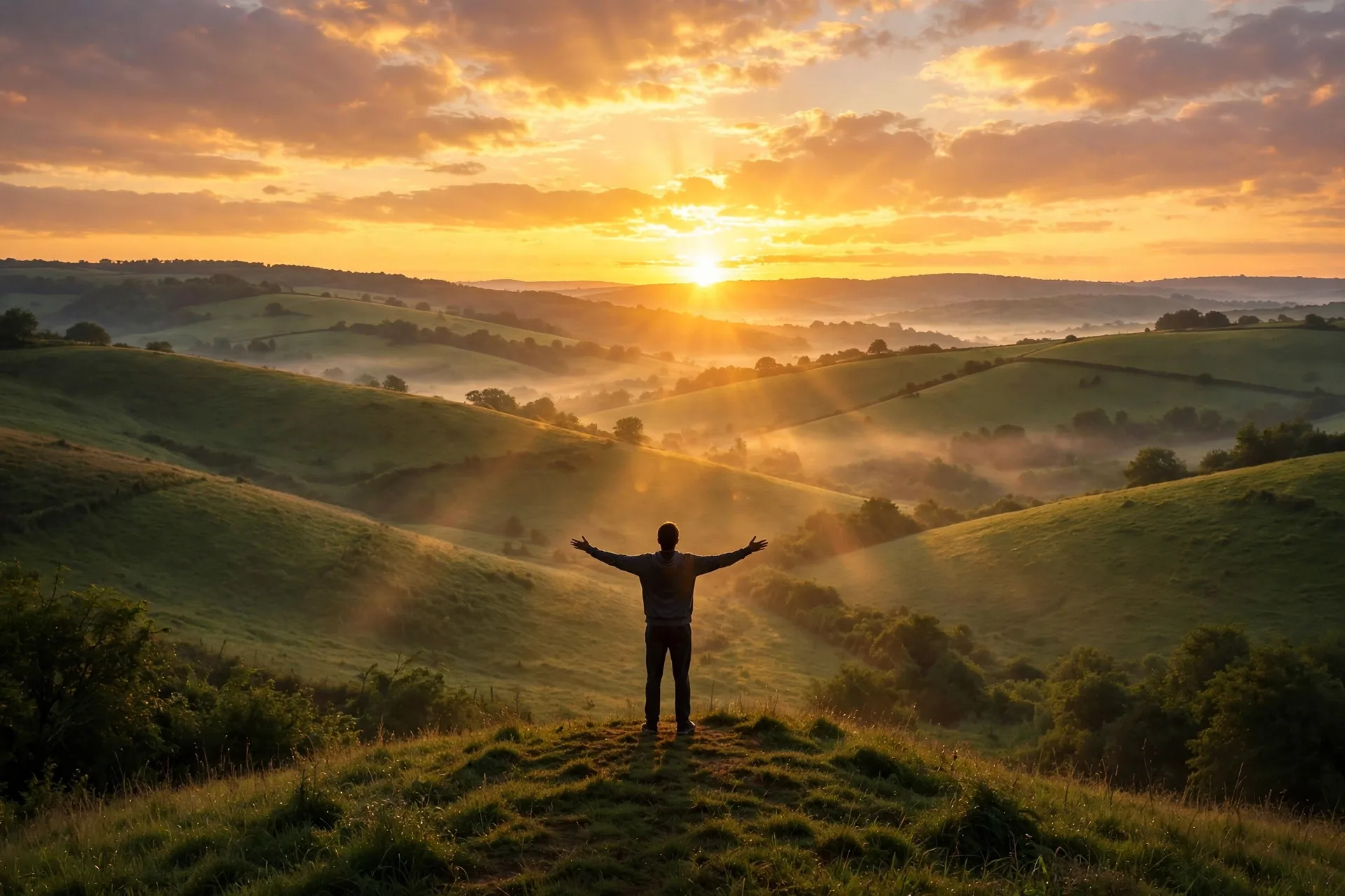 Person with open arms at sunrise, symbolizing an abundance money mindset