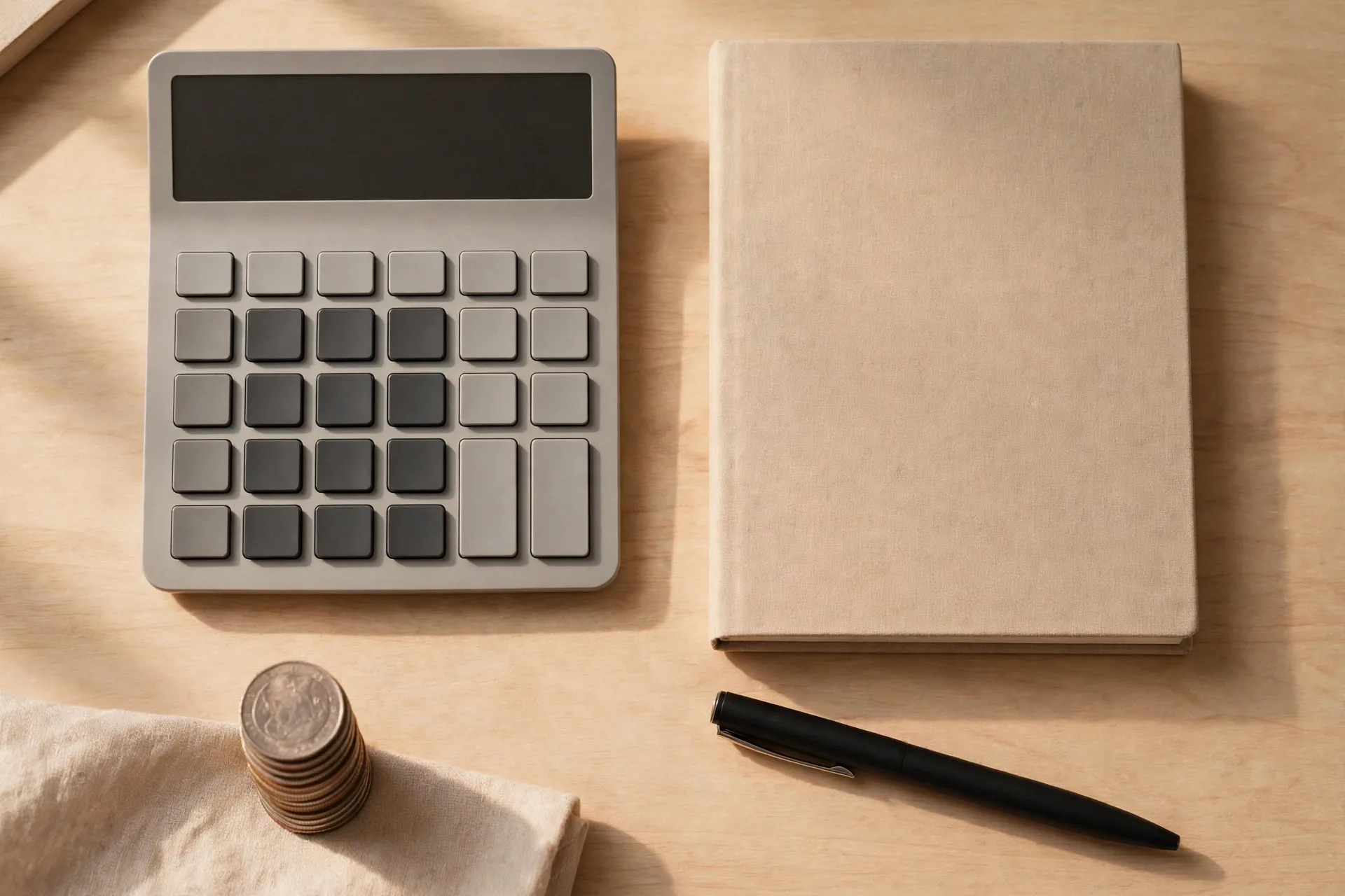 Calculator, planner and coins showing money as a tool, a key money mindset shift