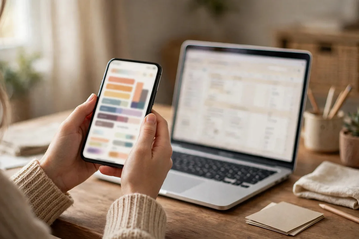 Person reviewing a monthly budget on a phone budgeting app during a monthly money reset