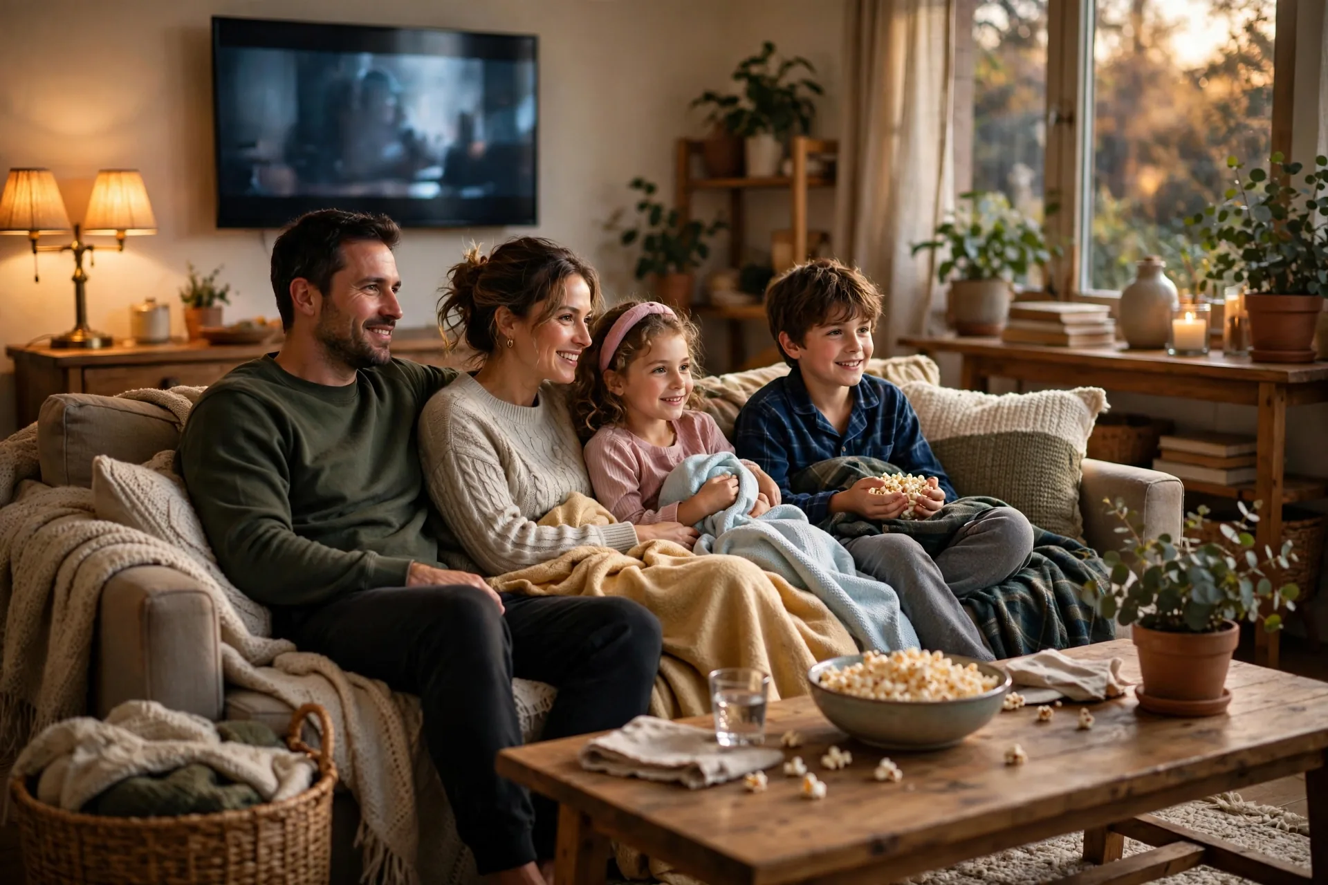 Cozy home movie night with homemade popcorn, a free weekend activity
