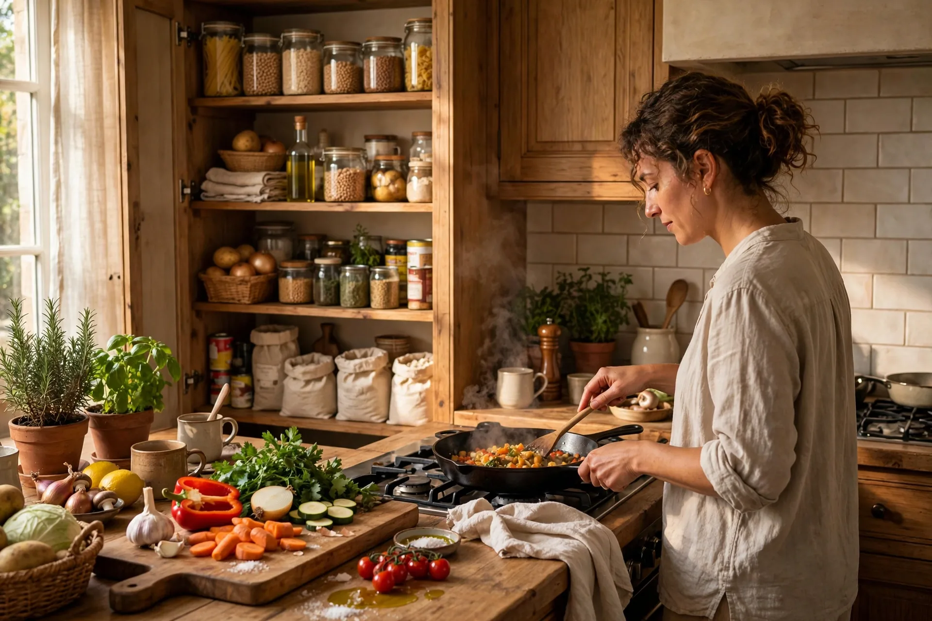 Cooking a meal from pantry ingredients during a no spend weekend challenge