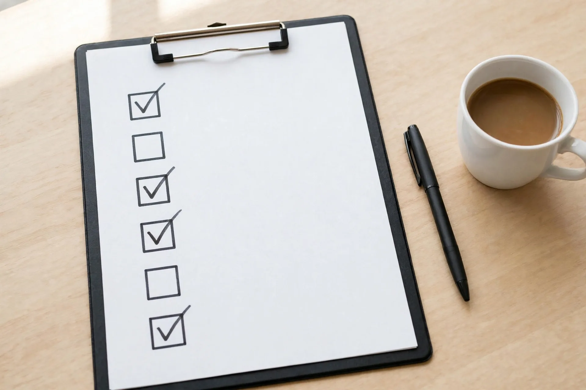 Keep your money organized long term: weekend finance checklist on a clipboard with pen