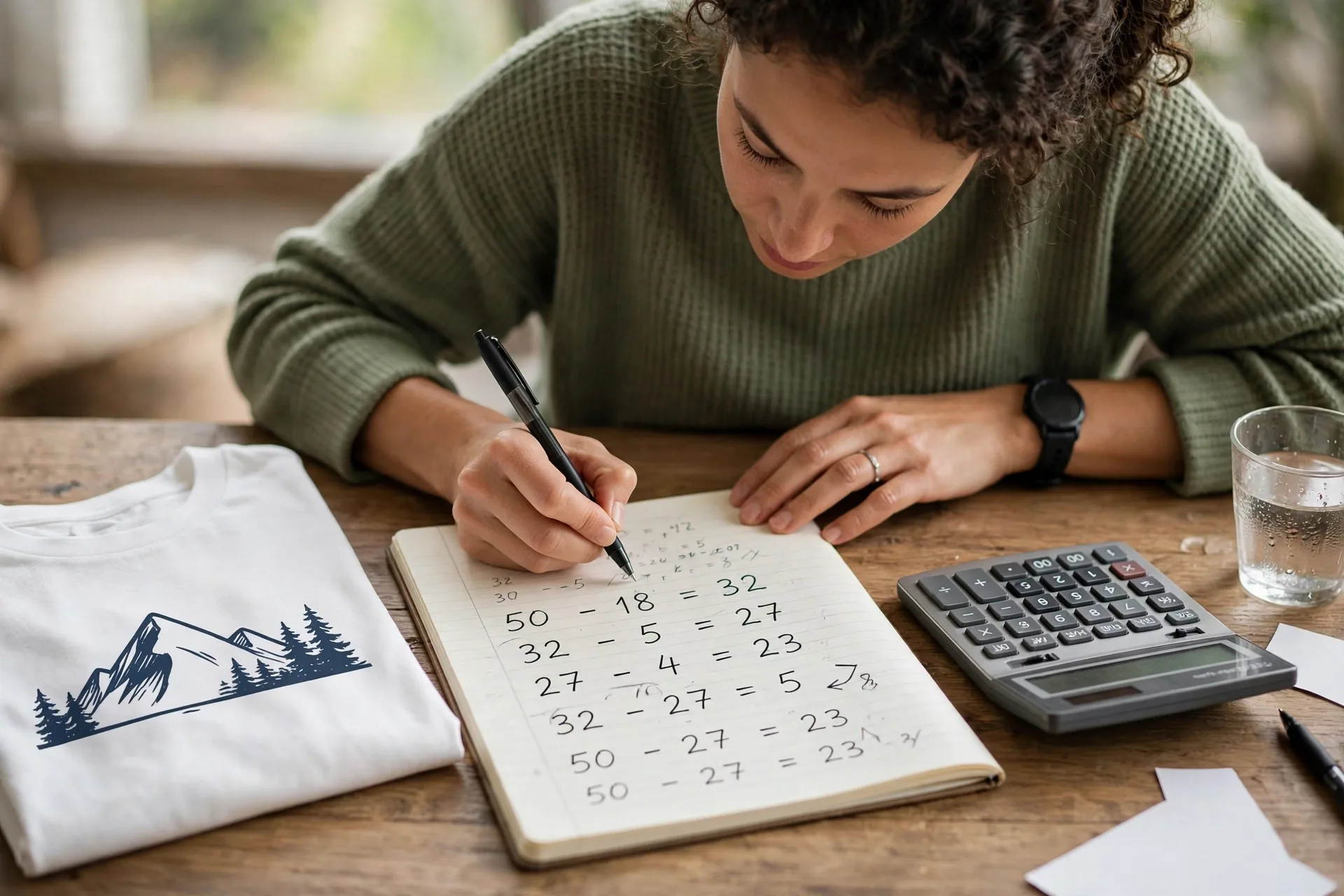 Print on demand for beginners pricing math showing sale price minus base cost and fees