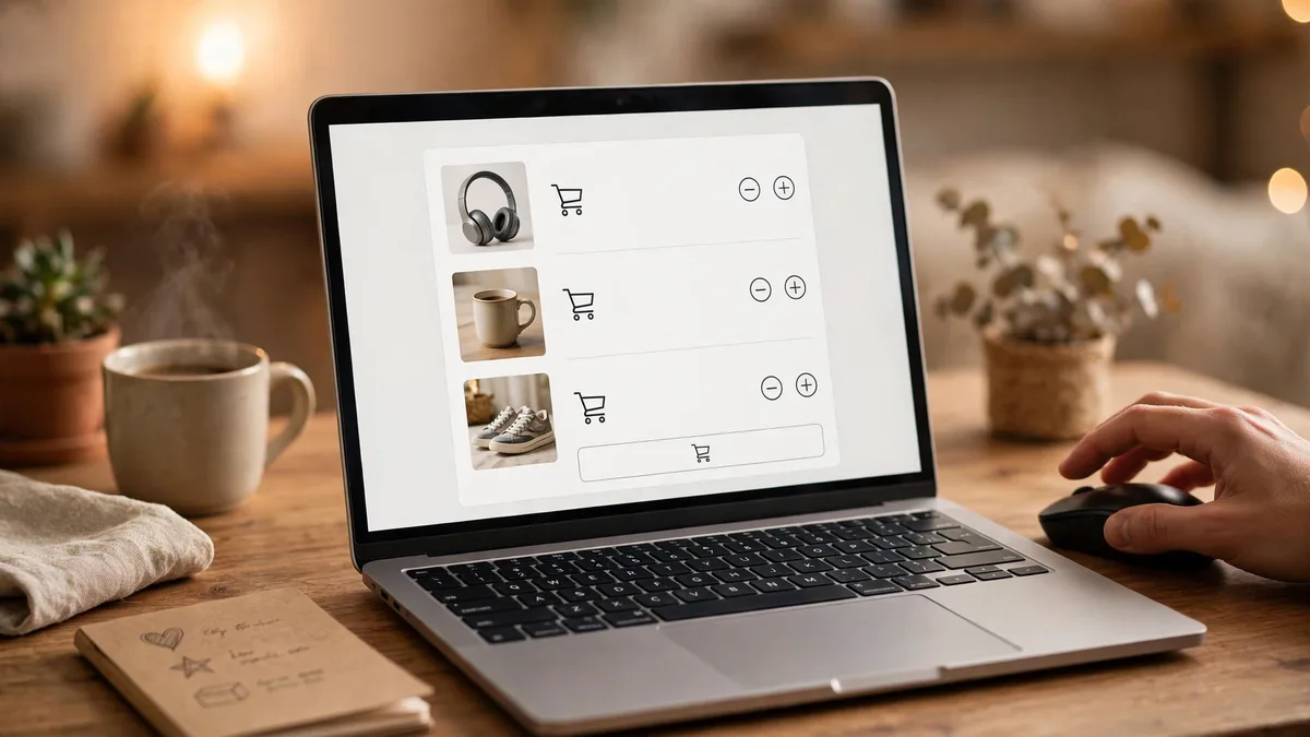 Online shopping cart on a laptop with the 24-hour rule note to help save $500 a month