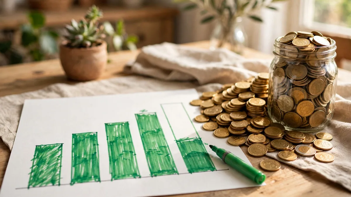 Savings progress chart reaching $500 a month savings goal on a tight budget