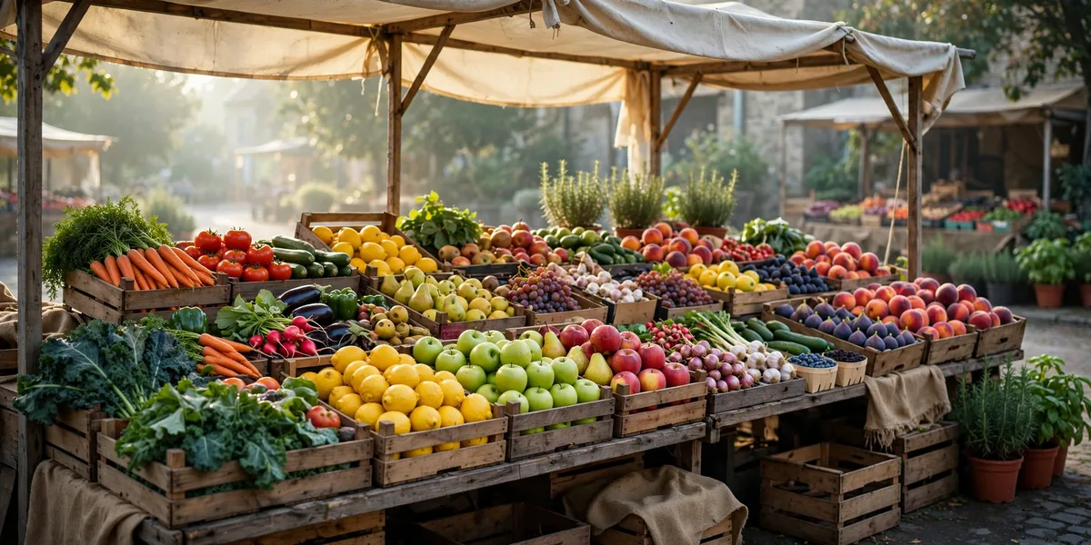 Fresh seasonal produce at a market, a smart way to save money on groceries
