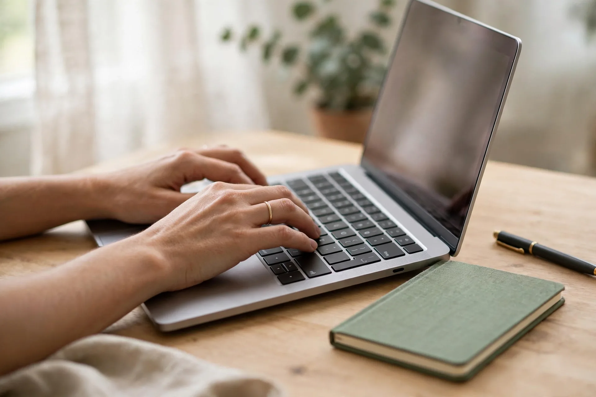 Hands typing on a laptop for freelance writing, one of the best side hustles you can start this weekend