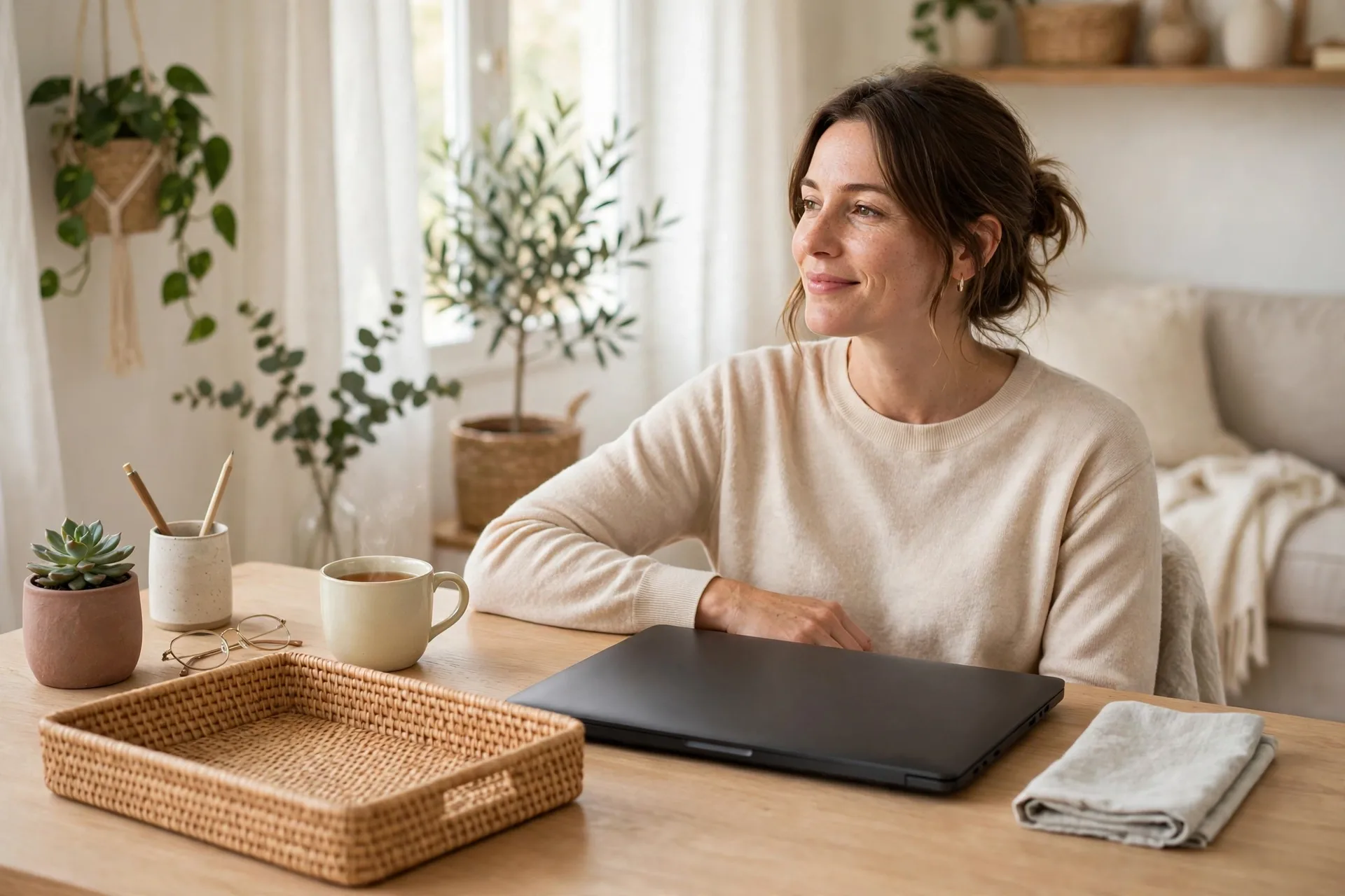 Relaxed person at a tidy desk with a closed laptop, snowball vs avalanche debt-free finish