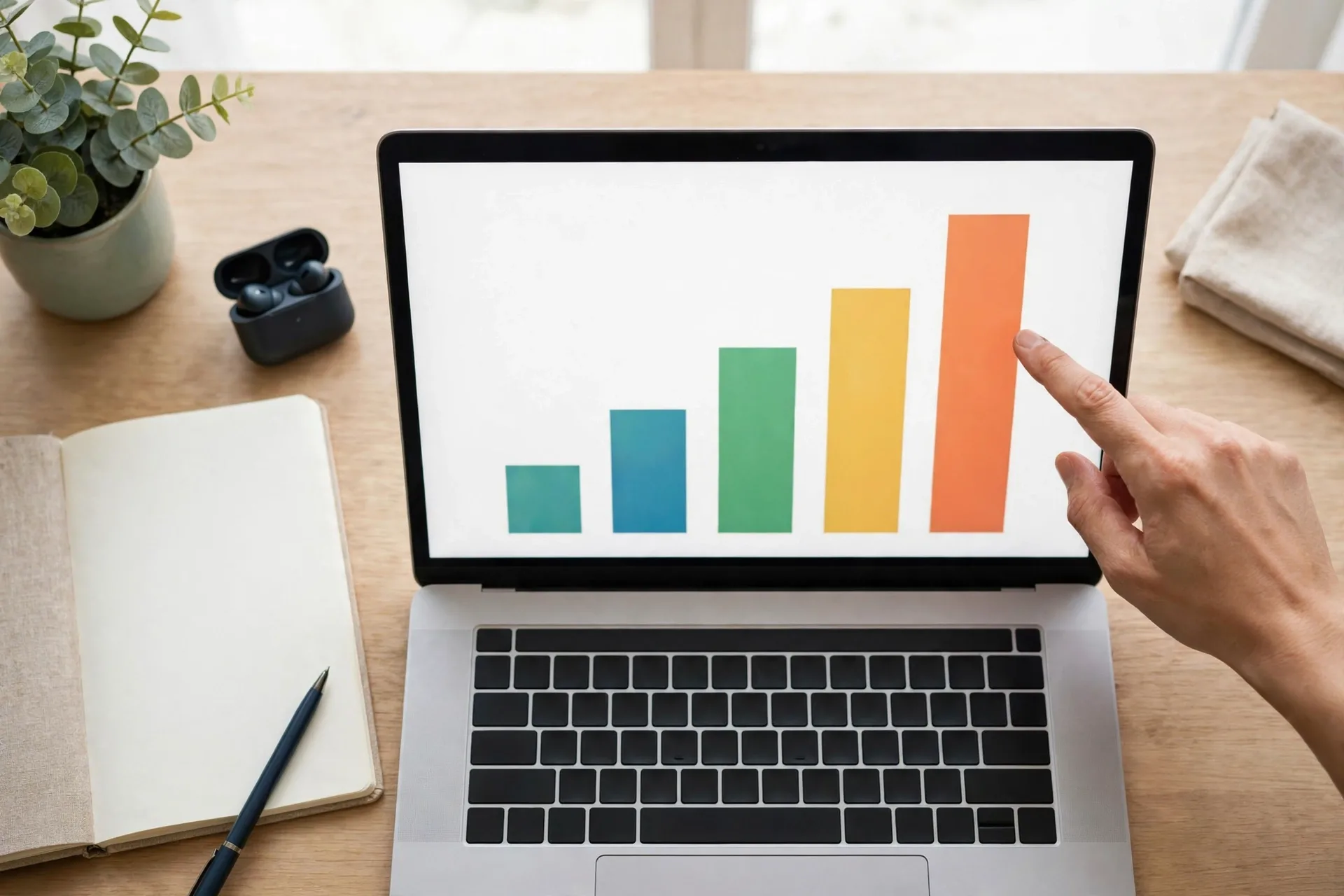 Person tracking net worth growth on a monthly spreadsheet with an upward trend