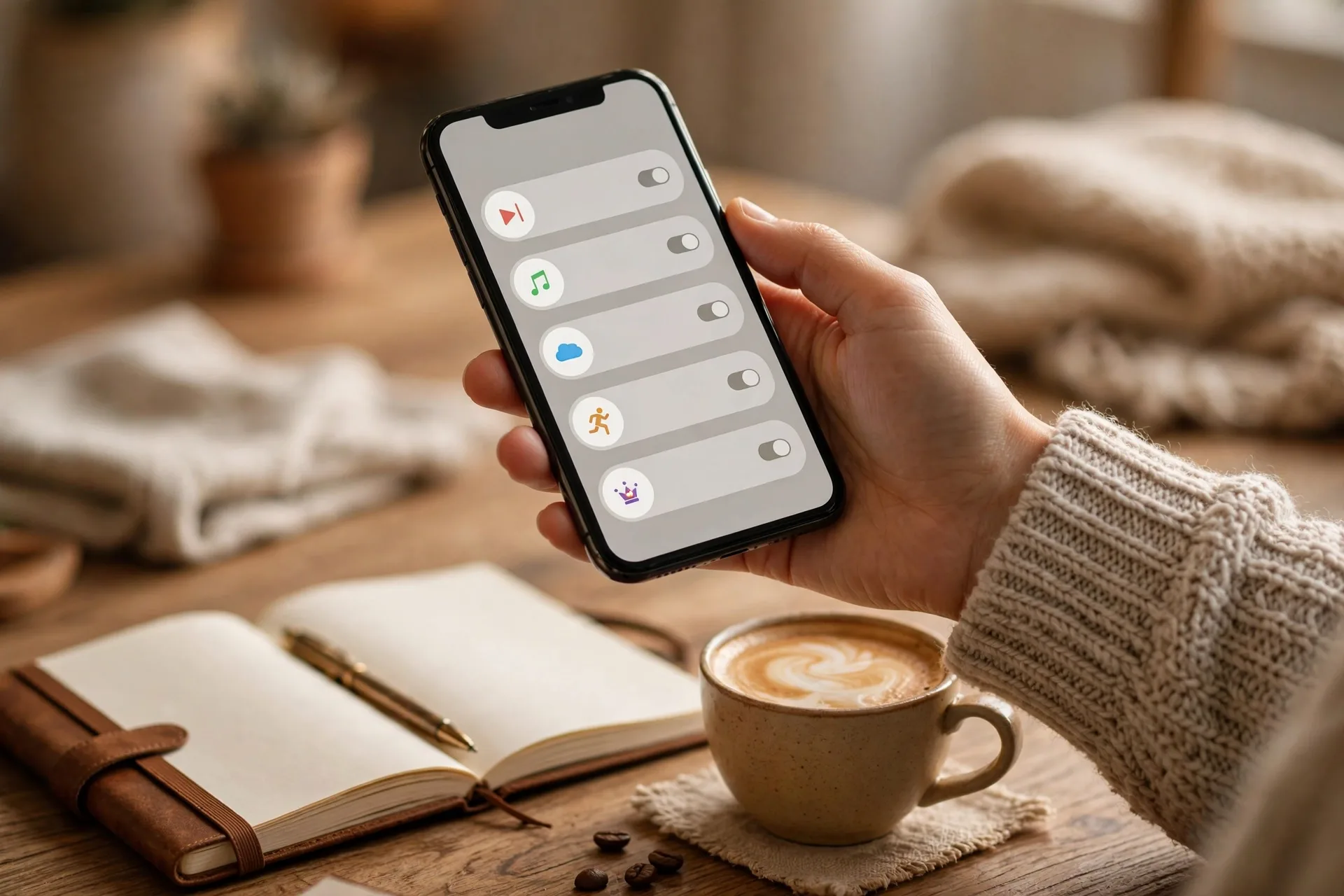 Hand holding a smartphone while scanning weekly money review transactions for forgotten subscriptions