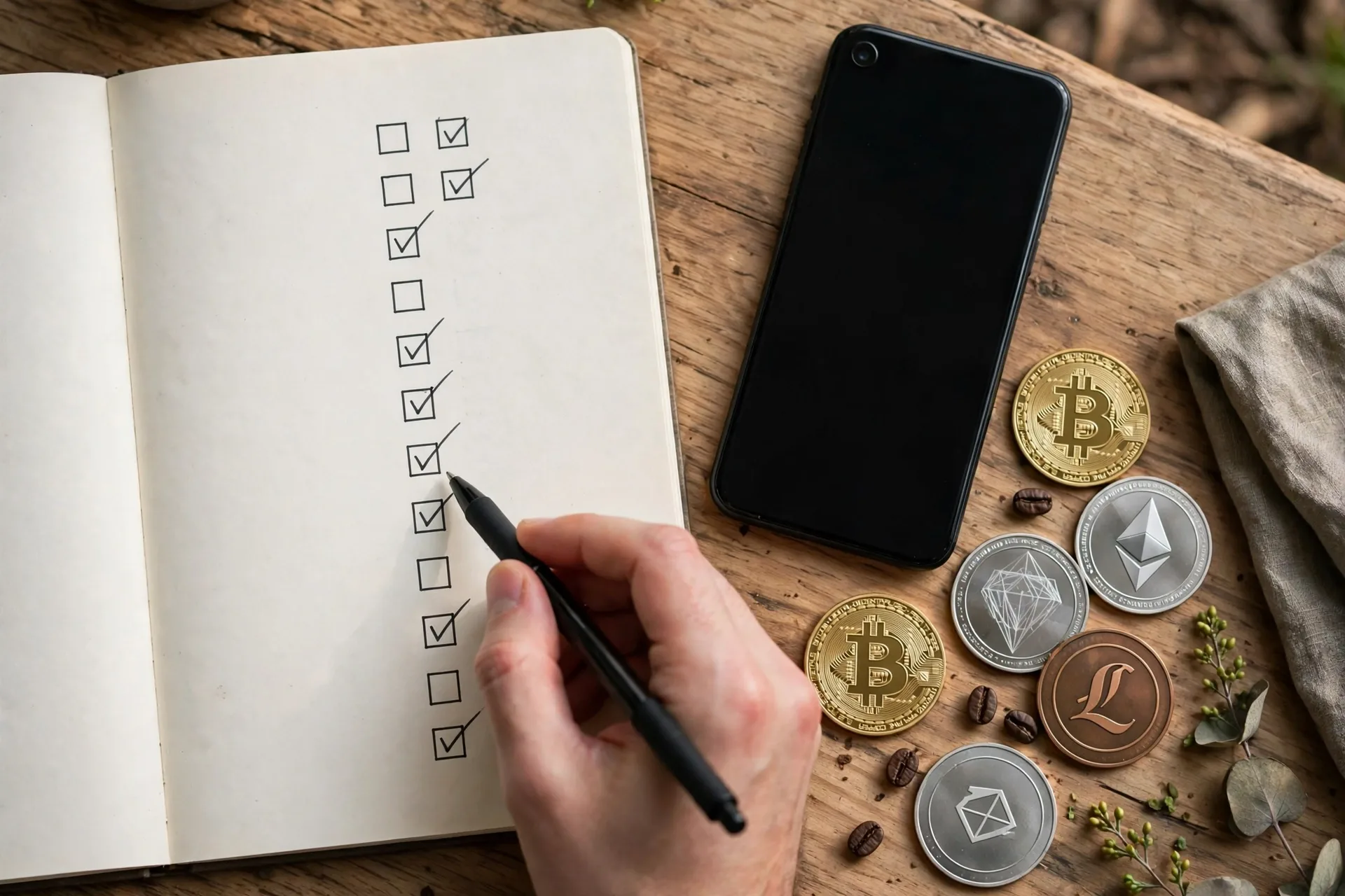 Hand ticking a checklist in a notebook for what is staking worth it check
